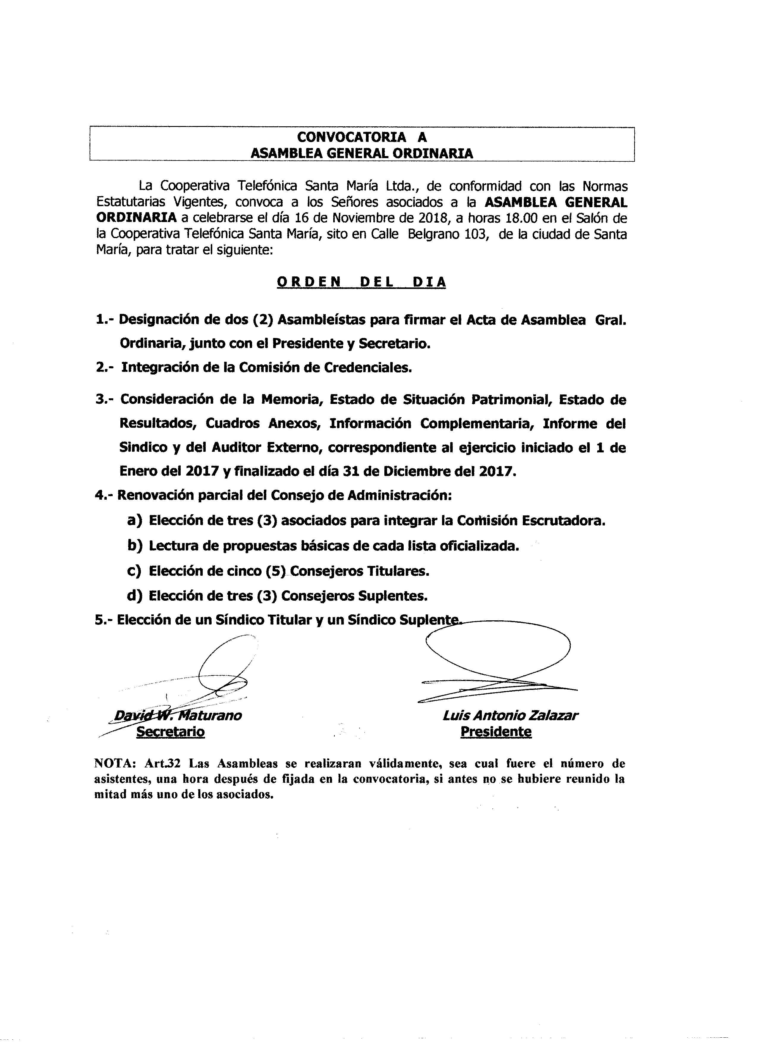 Convocatoria a Asamblea General Ordinaria