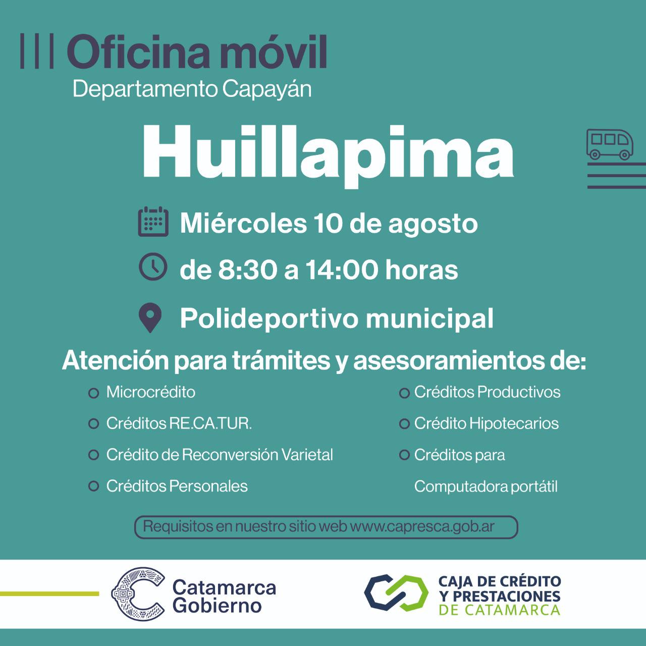 La Caja de Créditos y Prestaciones visita Huillapima este miércoles