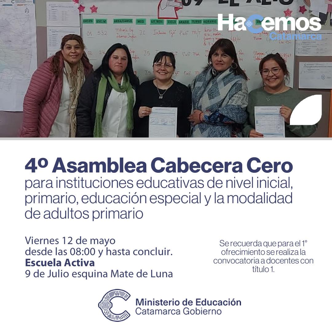 4° Asamblea Cabecera Cero para instituciones educativas de nivel Primario, Educación Especial y la modalidad de Adultos Primario