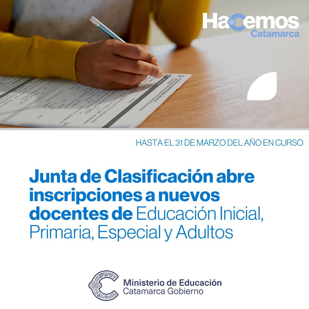 Junta de Clasificación abre inscripciones a nuevos docentes de Educación Inicial, Primaria, Especial y Adultos